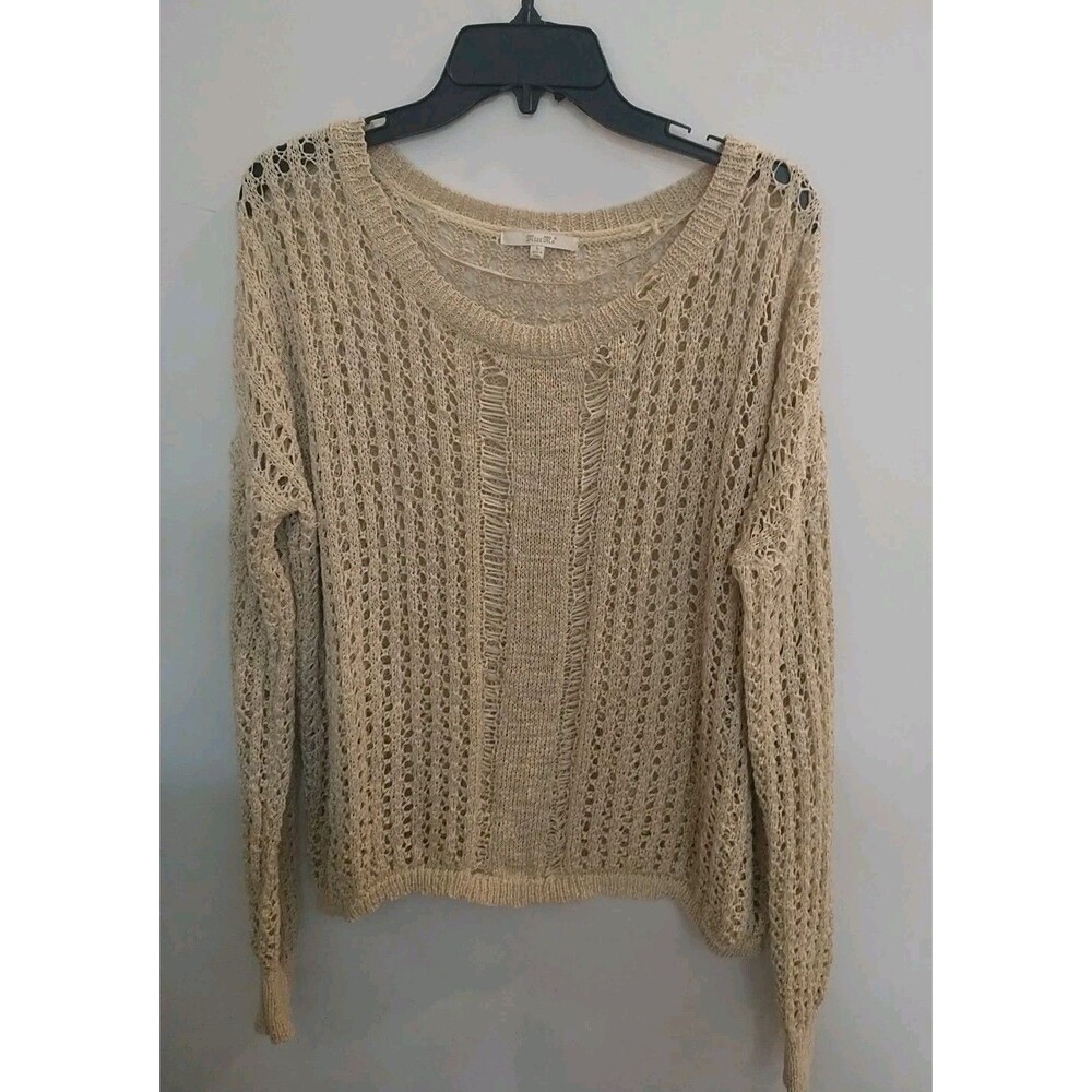 Miss Me  Crochet Sweater Beige Size Large Y2K Boho Cottage Core Feminine